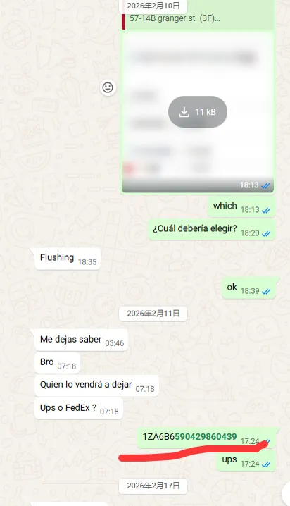 Tracking number shared on WhatsApp